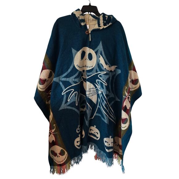 Nightmare Before Christmas Jack Skellington Hooded Wool Blend Poncho Green - Picture 1 of 3